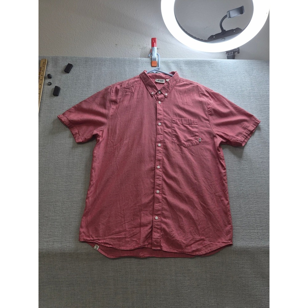 Vans off the Wall Shirt Mens XL Red Cotton Streetwear Casual Pleated Button Down